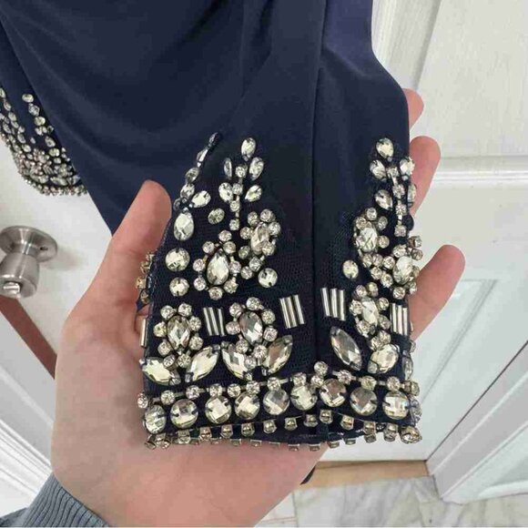 Ieena for Mac Duggal Midnight Blue Embellished Long Sleeve Dress - Picture 6 of 6